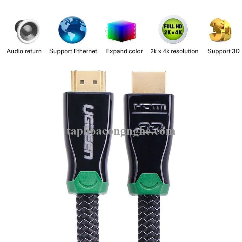Ugreen 10294 5M màu Đen Cáp tín hiệu HDMI vỏ bọc kim loại hỗ trợ 3D 4K2K HD126 30010294
